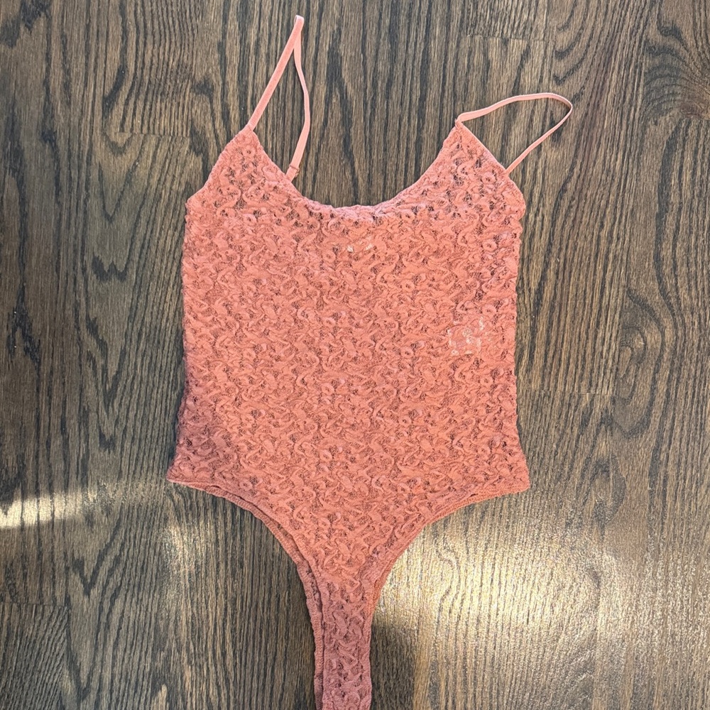 Zara Textured Coral Lace Bodysuit